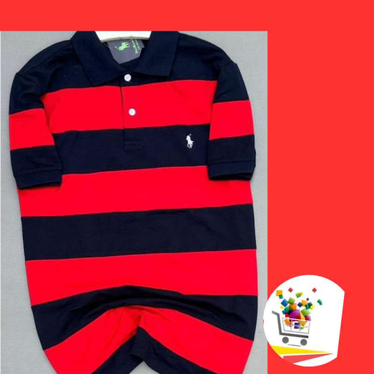 POLO MANCHE COURTE A RAILLURE NOIR ROUGE